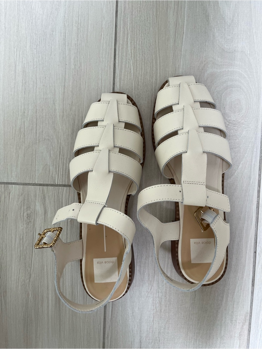 Dolce Vita Ivory Braided Strappy Sandals with Gold Buckle